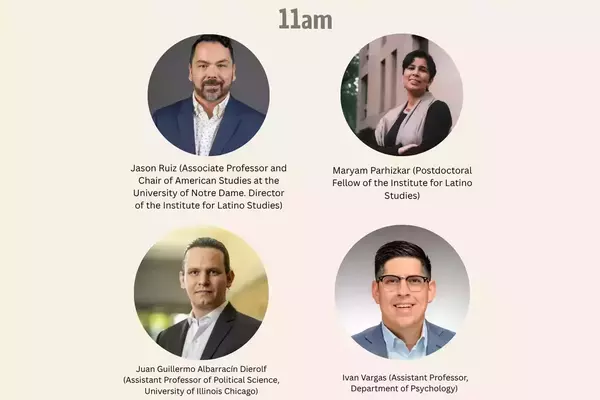 A flyer for the LASU Young Scholars Conference featuring images of four faculty, Jason Ruiz, Maryam Parhizkar, Juan Guillermo Albarracin Dierolf, and Ivan Vargas.